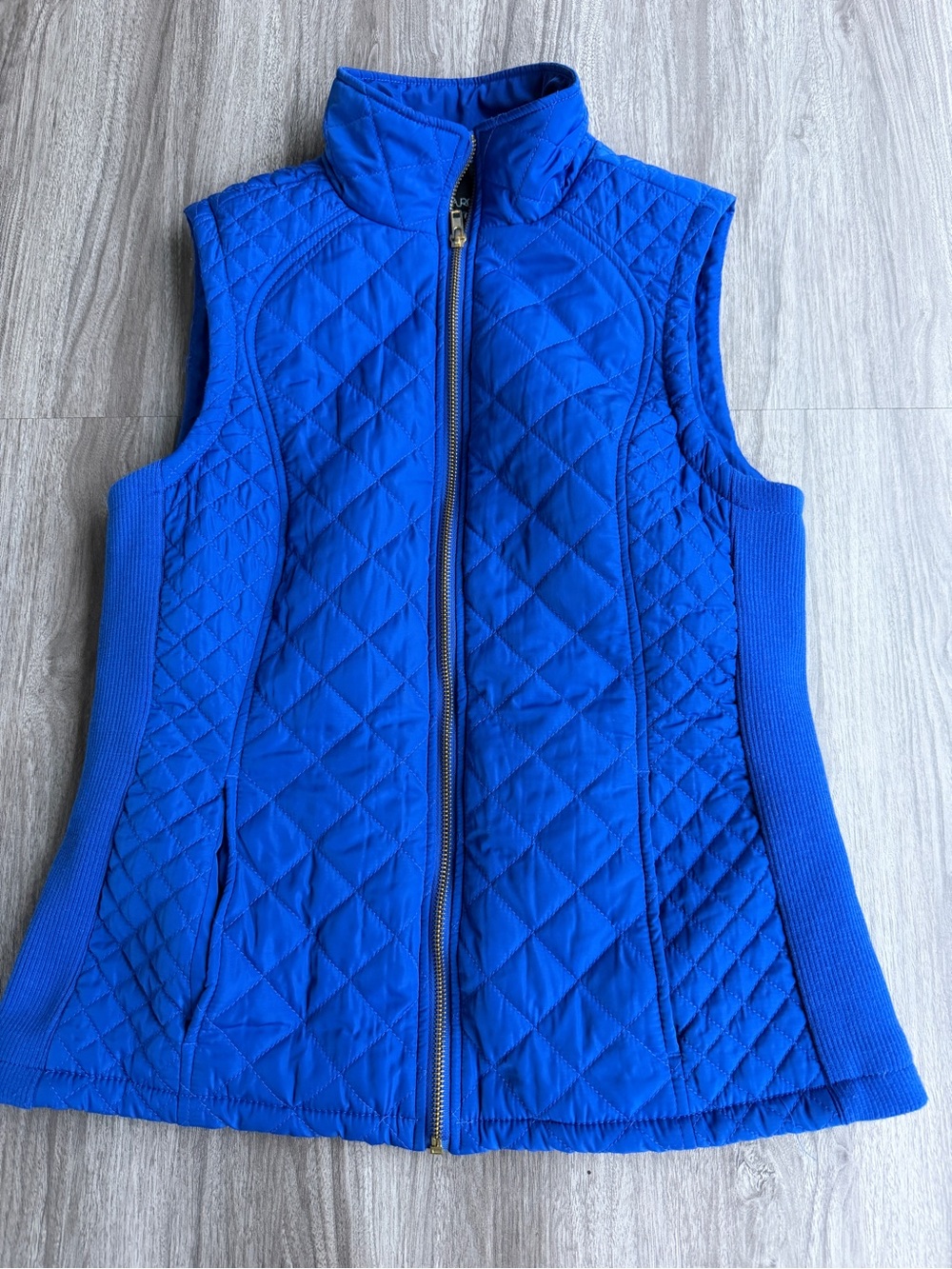 Cynthia Rowley Royal Blue Quilted Puffer Vest Ribbed Side Panels Full Zip Small